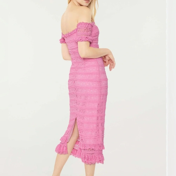 NWT likely Milaro midi Dress off shoulders bodycon lace in Pink Sugar size 2 - Picture 2 of 14